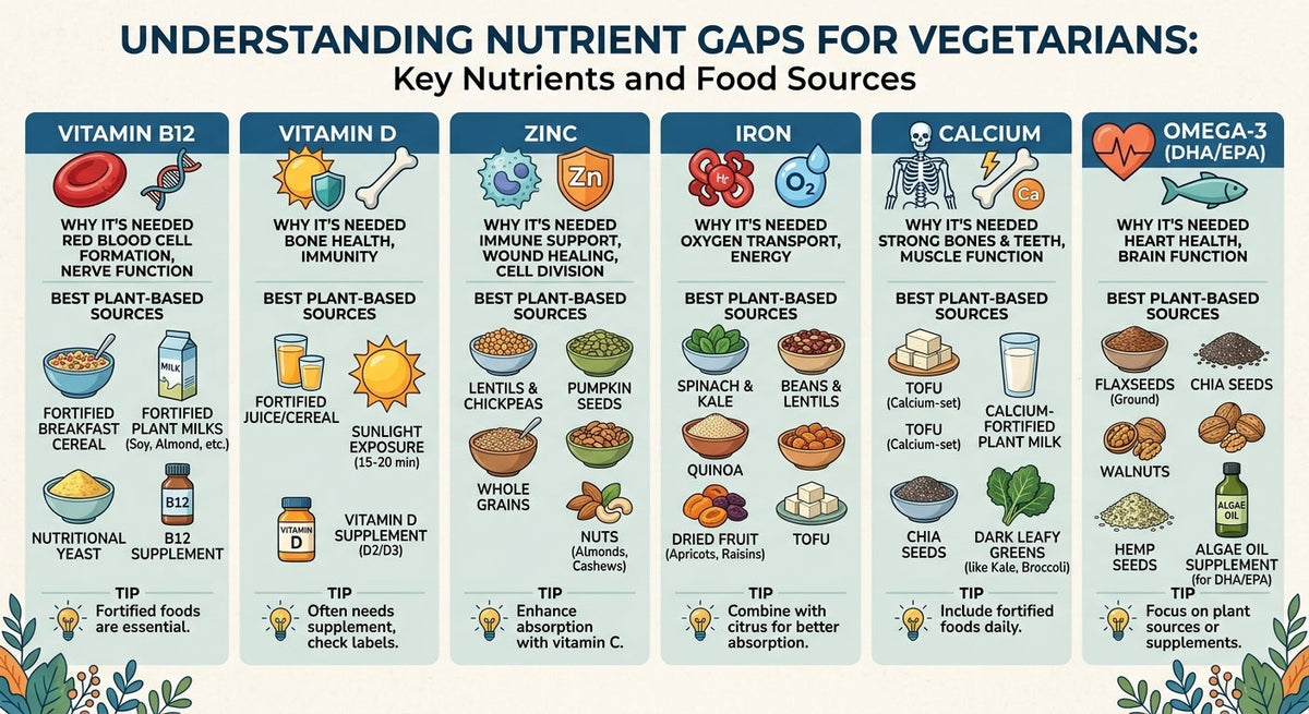 Nutrient Gaps for Vegetarians: B12, Zinc, Vitamin D and More