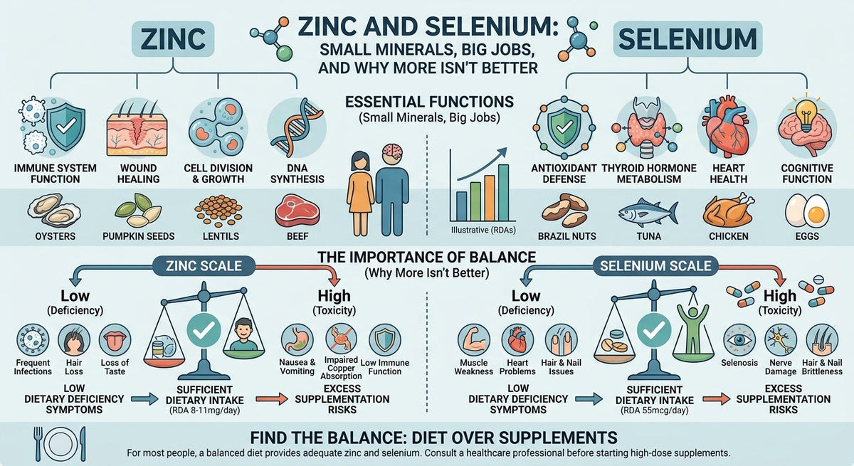 Zinc and Selenium: Small Minerals, Big Jobs, and Why More Isn't Better